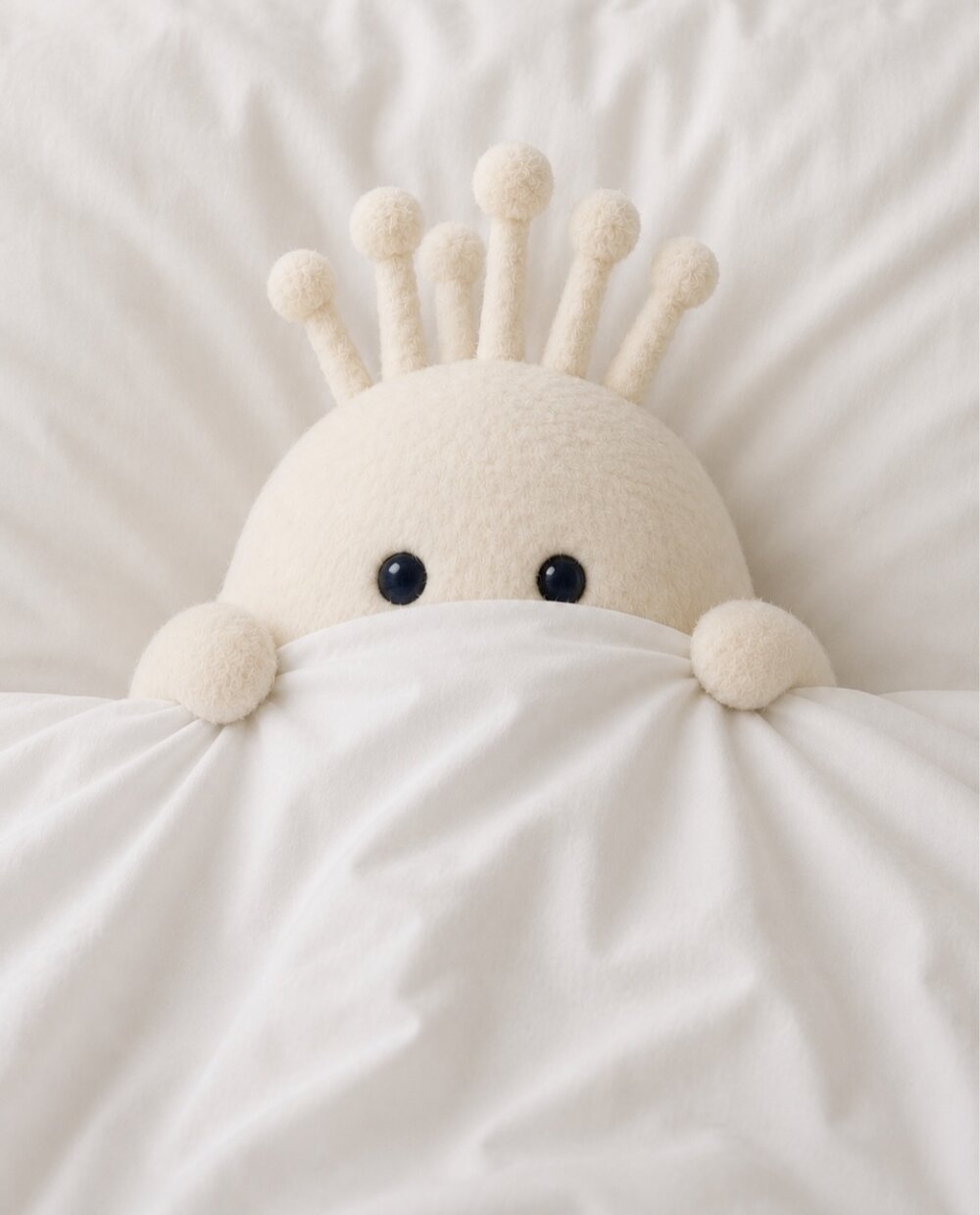 Noki peeking out of a duvet
