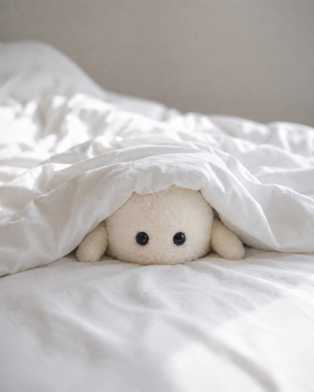 Noki lying flat under a blanket