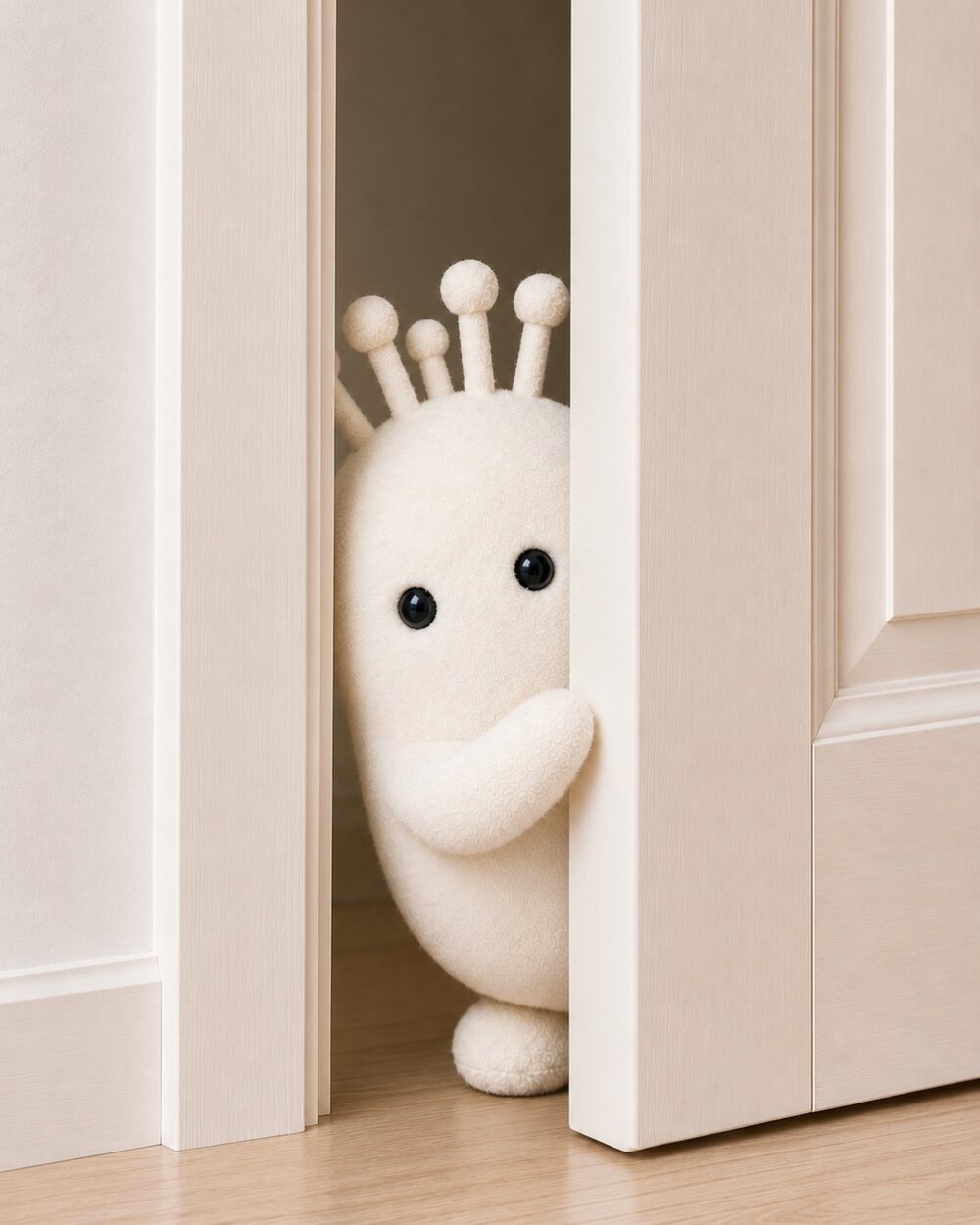 Noki peeking through a cracked door